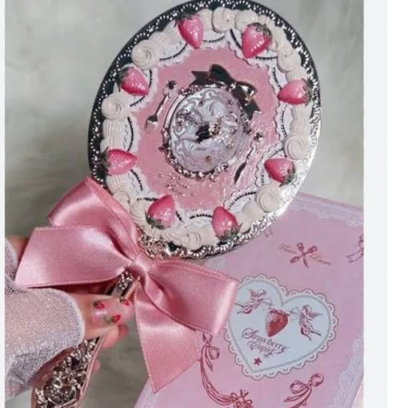 Flower Knows Strawberry Cupid Handheld Beauty Makeup Mirror in Pink - Picture 14 of 14